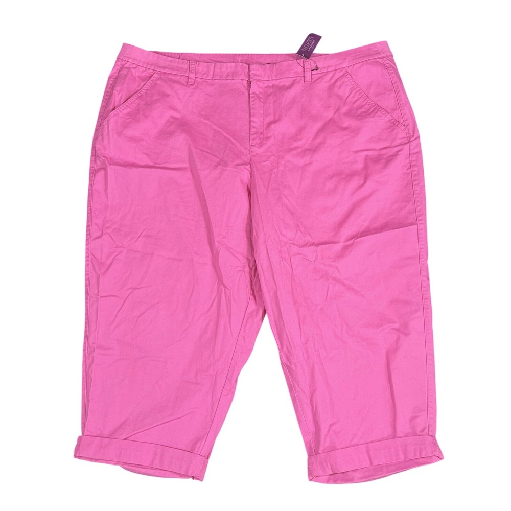 Lane Bryant Pink Capri Pants Womens Size 26 Mid Rise Cuffed Cotton Blend